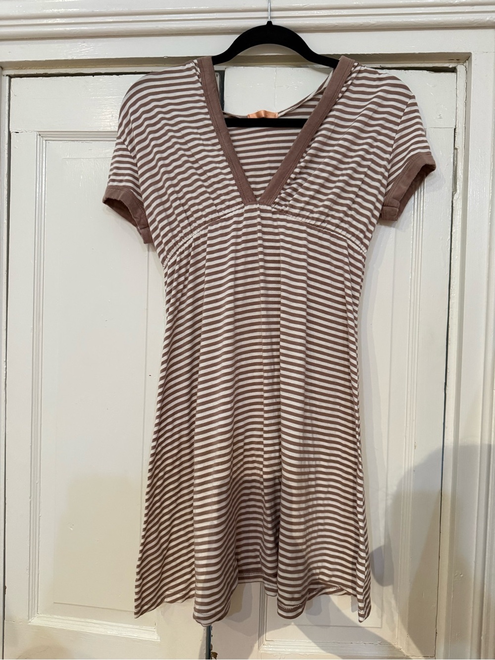 Striped Brown & Cream V-Neck Women’s Dress